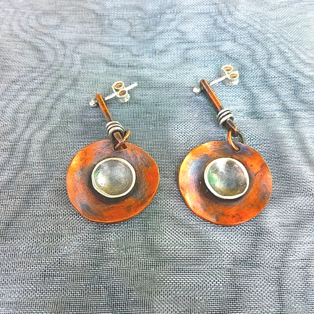 Copper Earrings- Mixed Metal Handcrafted Dangle